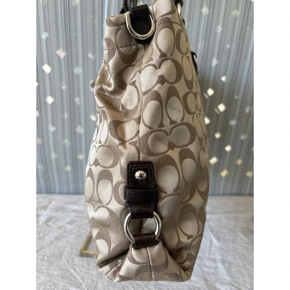 Coach Ashley Signature Satchel Khaki Mahogany Leather Shoulder Bag 14305